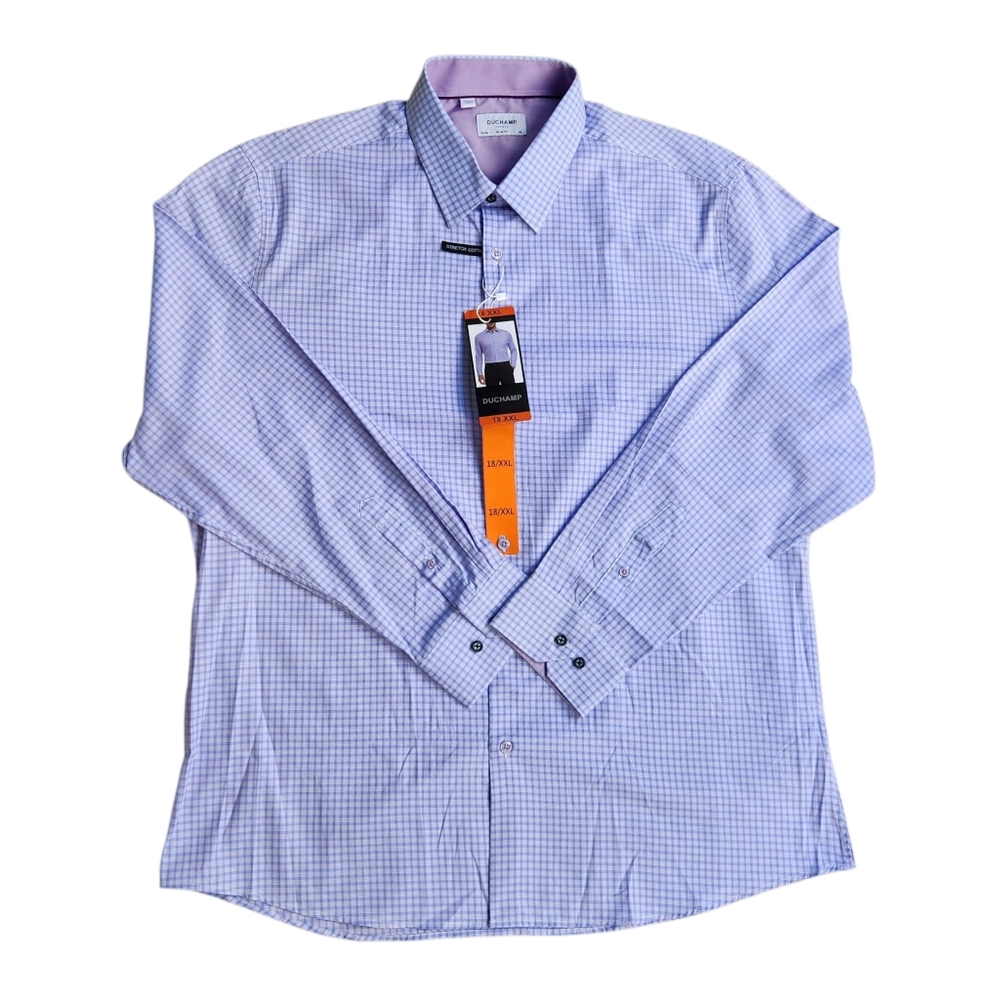 Duchamp London Men Luxury Purple White Shirt Long Sleeve Slim Fit Cotton XXL (18 - Picture 5 of 13